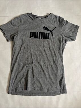 Puma Gray and Black Logo Crew Neck Cotton Tee Mens Size Small Basic Active Wear